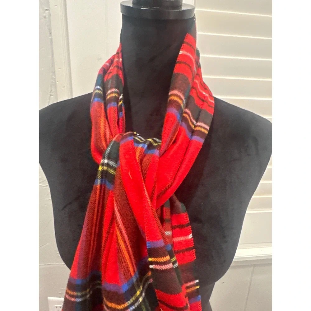 Cashmink V Fraas Red Plaid winter fall  Scarf Fringe Germany 13x65 holiday - Picture 5 of 6